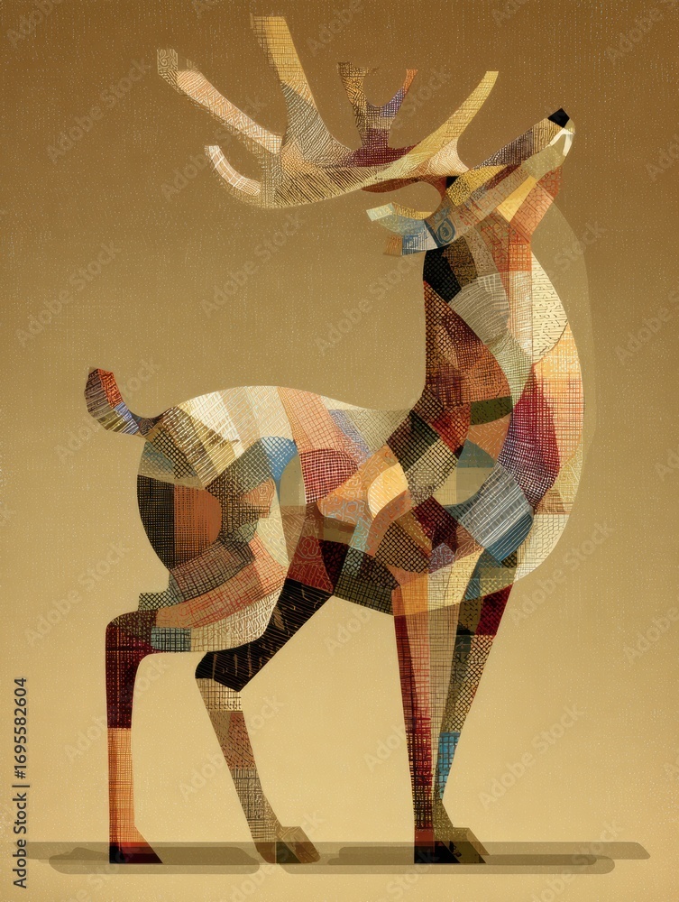 Poster colorful geometric representation of a deer howling on a plain background in a modern art style