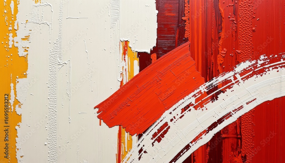 Poster vivid abstract expression with bold red strokes and dynamic white textures on textured canvas backgr