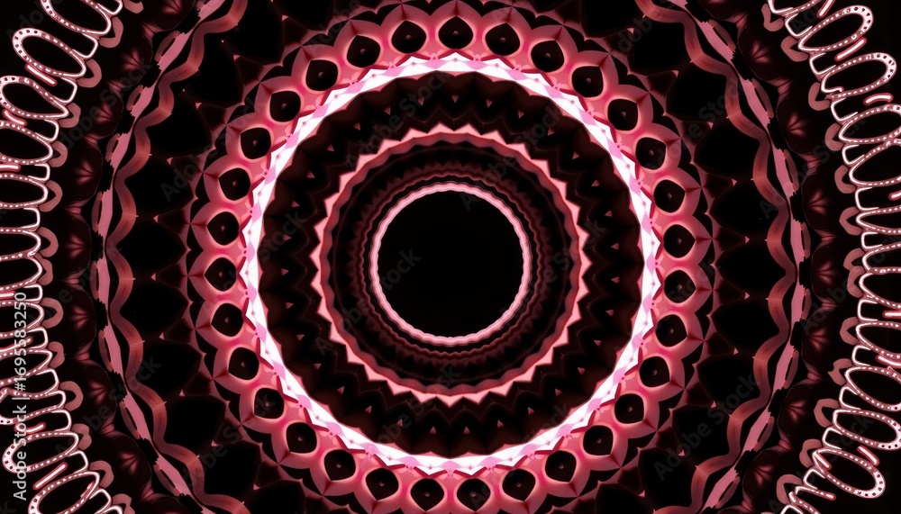 Poster intricate pink and black geometric pattern with concentric circular design featuring ornate lace-lik