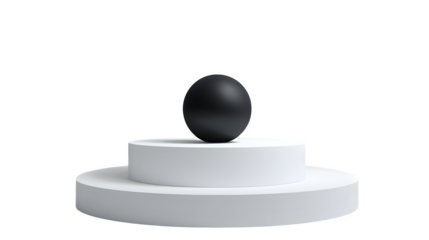Black egg on white pedestal 3d rendered, isolated on transparent background