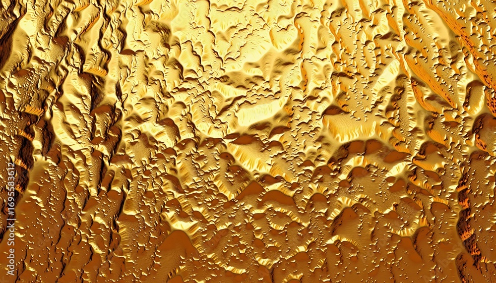 Poster intricate golden textured surface with organic patterns and abstract shapes reflecting light in a vi