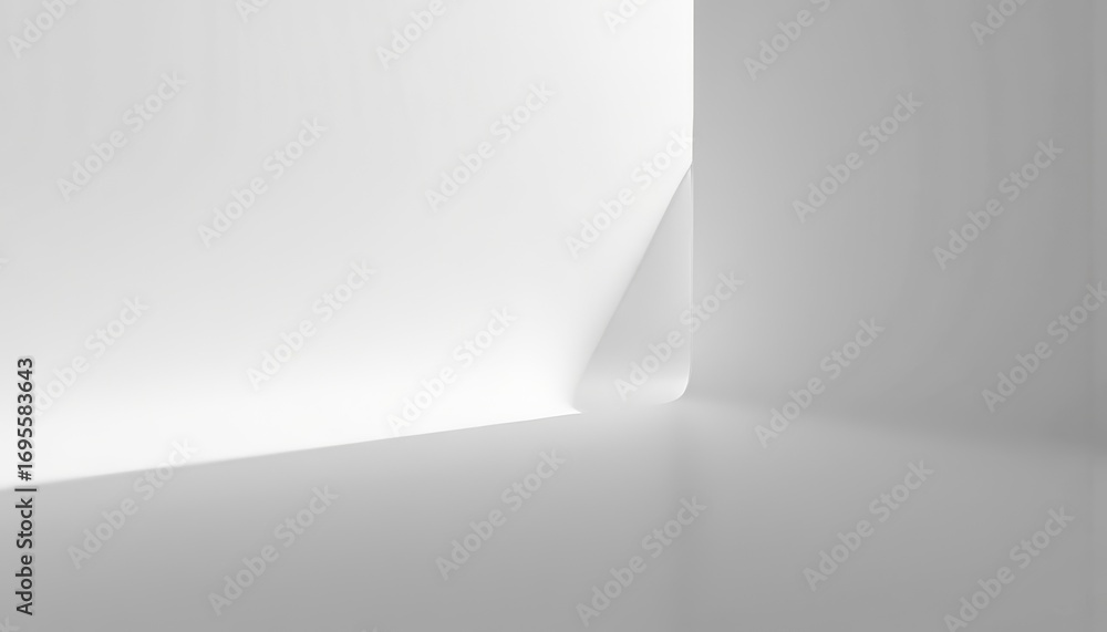 Poster minimalist white corner with soft lighting creating intriguing shadows on a smooth surface for calmi
