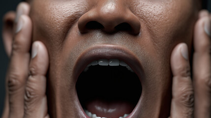Intense Expression: A close-up captures a moment of raw emotion as a person's face conveys an overwhelming experience, gripping one's attention.