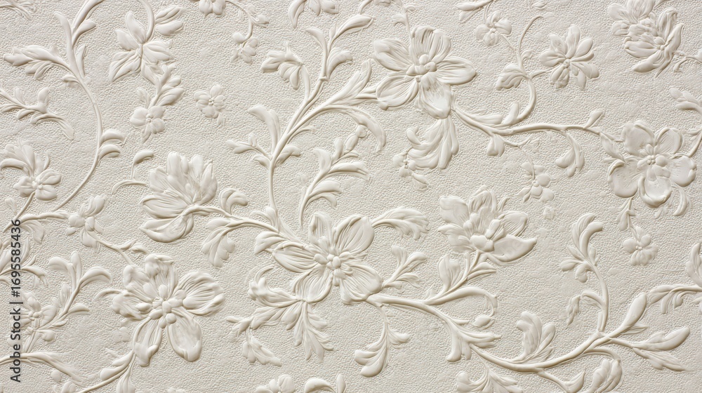Poster elegant floral relief patterns on a textured wall display intricate design and craftsmanship in a br