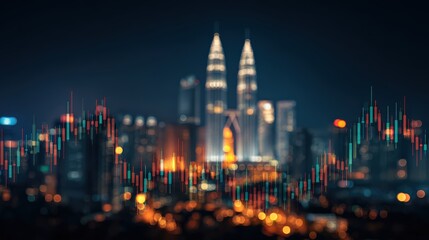 Obraz premium A captivating cityscape at night, illuminated with a vibrant display of lights. ..Created with Generative AI, not depicting real subjects.