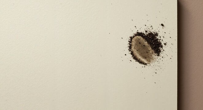 Top view of a dark brown powder smear on a textured background. Cosmetic or soil swatch flat lay. Minimalist abstract composition with copy space. - Powered by Adobe
