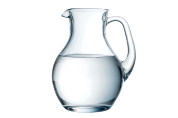 Clear glass carafe filled with fresh water isolated on a transparent background pitcher