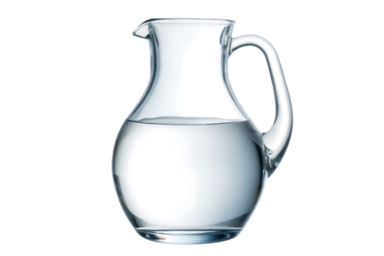 Clear glass carafe filled with fresh water isolated on a transparent background pitcher