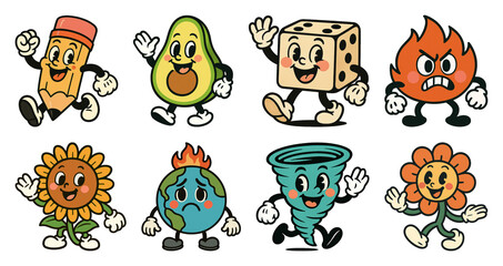 PNG Playful cartoon character designs, element set on transparent background