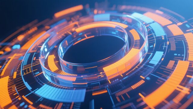 Advanced digital technology circular pattern with glowing elements