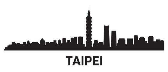 Naklejka premium Taipei skyline silhouette. Landscape Taipei. Vector illustration. Vector black silhouette. with white background
