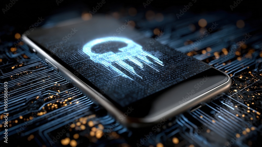 Poster digital connectivity: a sleek smartphone with a glowing circuit-like design, showcasing the power an
