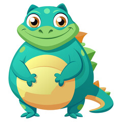 Fototapeta premium A vibrant 3D render of a cheerful, chubby Lizard cartoon character focusing on its stomach. 
