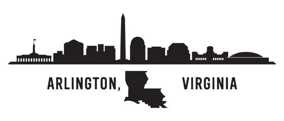 Obraz premium Arlington, Virginia skyline silhouette. Black Baton Rouge city design. Vector black silhouette. with white background