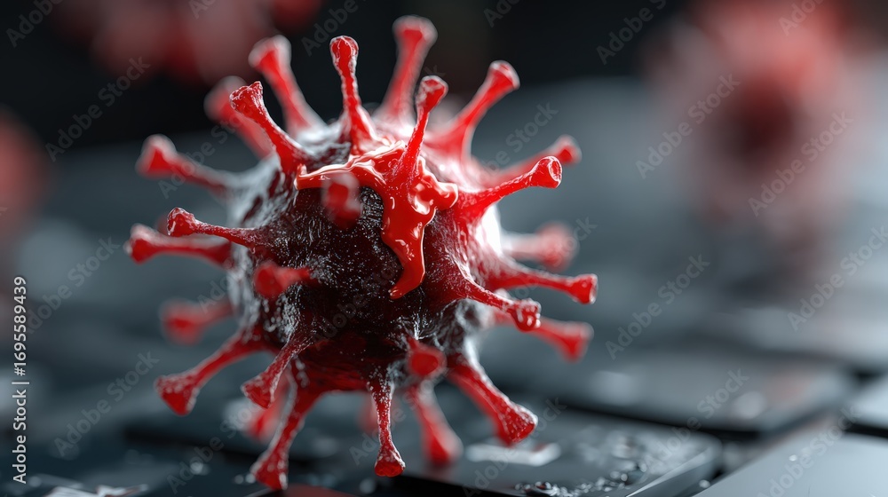 Poster digital virus on the rise: a striking image of a digital virus rendered to appear as a menacing pres