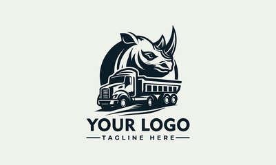 A logo design featuring a rhinoceros head above a dump truck, with space for a company name and tagline.