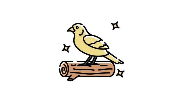 Canary cartoon motion shows a gold bird with stars perched upon a log.