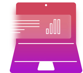 Laptop Icon With Data Analytics Chart And Glassmorphism Effect