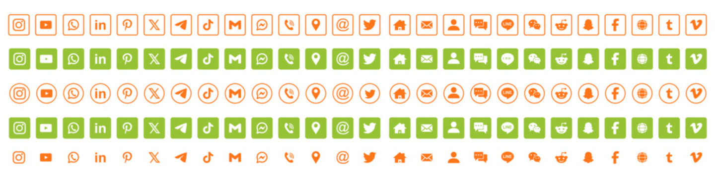  icon collection social media pinterest, instagram, web, telegram, messenger, tiktok, fecebook, in, x, gmail, email, telephone, whatsapp, location, twitter, like
