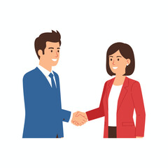 Fototapeta premium vector illustration flat A smiling businessman and businesswoman are shaking hands during a meeting.