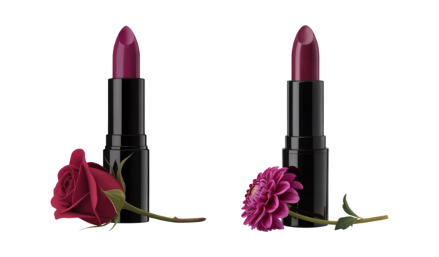 Elegant lipstick shades with flowers, perfect for beauty product promotions and makeup tutorials