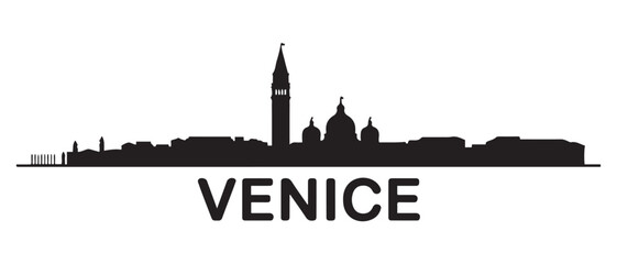 Obraz premium Venice skyline silhouette. Black Venice city design. Vector black silhouette. with white background