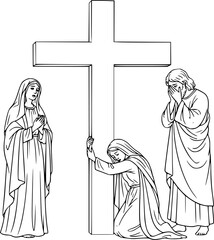Fototapeta premium Silhouette Vector, Biblical Vector Illustration – Peter Filled with the Holy Spirit in Acts 2:4 Speaking in Tongues with Disciples Christian Artwork