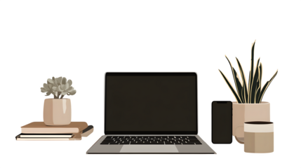 Minimalist workspace setup, isolated on transparent background