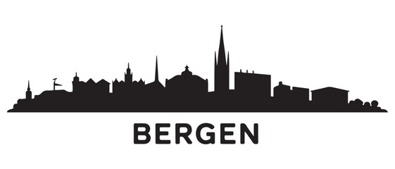 Obraz premium Bergen skyline silhouette. Black Bergen city design. Vector black silhouette. with white background