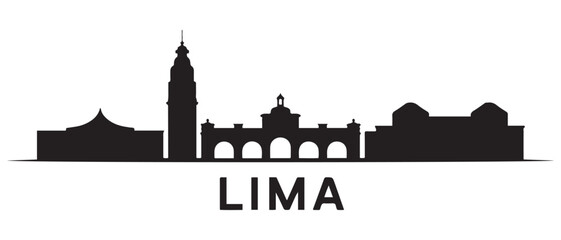 Obraz premium Lima skyline silhouette. Black Lima city design. Vector black silhouette. with white background