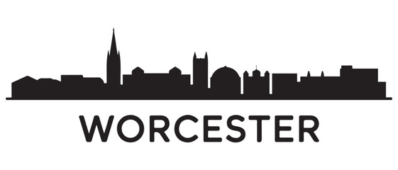 Obraz premium Worcester skyline horizontal banner. Worcester city, UK. Vector template for your design. Vector black silhouette. with white background