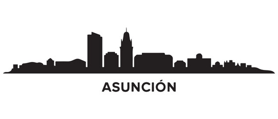 Obraz premium Asuncion skyline silhouette. Black Asuncion city design. Vector black silhouette. with white background