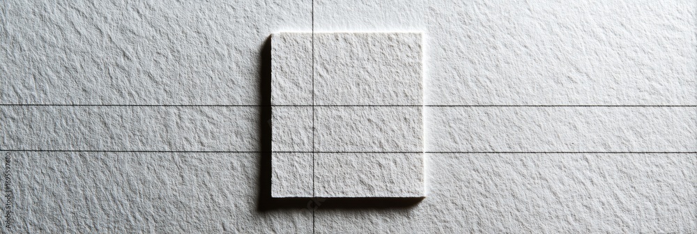 Poster artistic paper on a textured surface with guiding lines for drawing or design work during bright nat