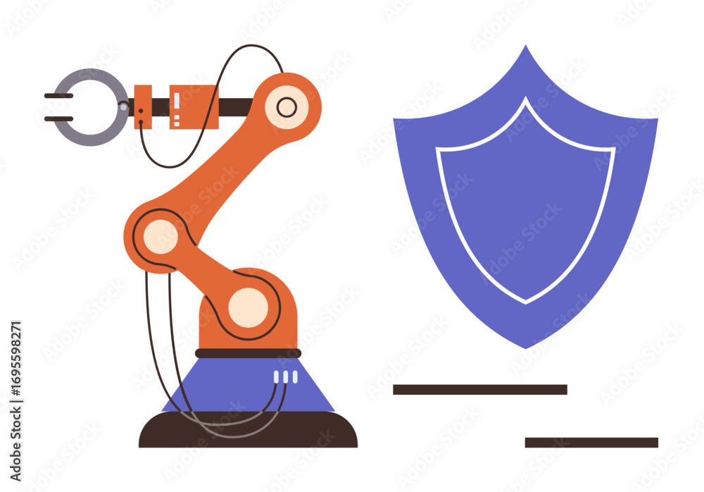 Aufkleber robotic arm and shield symbolizing automation, safety, and reliability. ideal for technology, innova