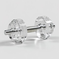 Obraz premium Clear plastic dumbbell on white background, fitness concept