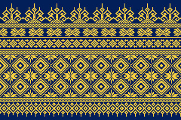 Pixel motif ethnic geometric floral pattern Background in vector. Design for saree sarong songket bandhani sari  dupatta batik embroidery cross stitch knitted fabric clothing. Traditional style.
