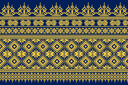 Pixel motif ethnic geometric floral pattern Background in vector. Design for saree sarong songket bandhani sari  dupatta batik embroidery cross stitch knitted fabric clothing. Traditional style.