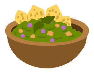 A Bowl of Fresh Guacamole Dip with a Tortilla Chip