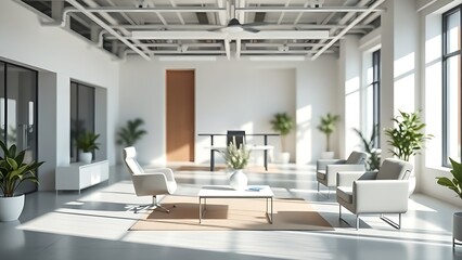 Fototapeta premium A minimalist office interior with clean lines and soft natural lighting, creating a professional workspace.