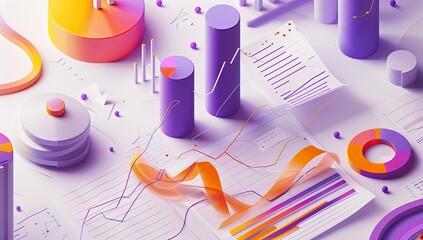 Colorful abstract data visualization with charts, graphs, and statistics on a modern workspace