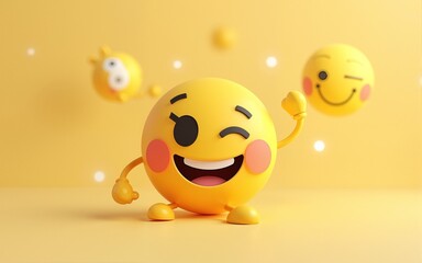 World smile day emojis, and 3d happiness emoji for world day of happiness, 3d cartoon style illustration and background. High quality