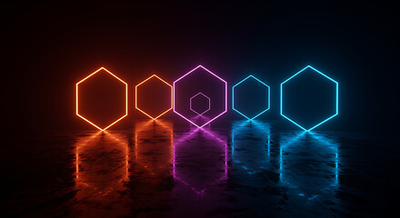 10 neon hexagons