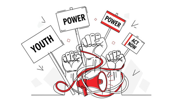 Youth activism and the power of collective action shown through a dynamic illustration