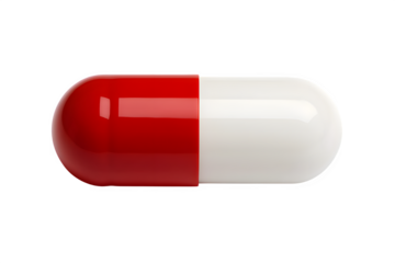 Macro Close-Up of Red and White Capsule Isolated on Transparent Background