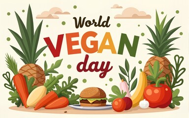 vector world vegan day illustration. High quality