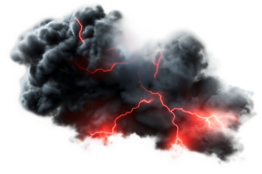 Dark storm cloud with red lightning strikes isolated on a transparent background 1