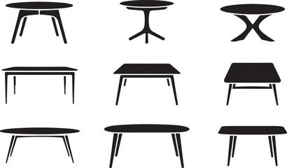 Fototapeta premium Table Vector Icon Set Furniture Silhouette on Transparent Background
