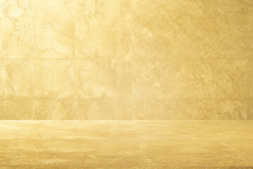 Wall interior background, studio and backdrops show products. with leaf shadow from window color gold and white. background for text insertion and presentation of product	