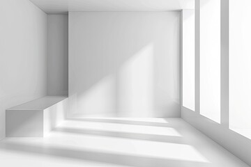 Fototapeta premium Jasne, minimalistyczne wnętrze z naturalnym światłem wpadającym przez duże okna