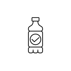 Safe to drink water, daily hydration achieved. Bottle and checkmark. Pixel perfect, editable stroke vector icon
